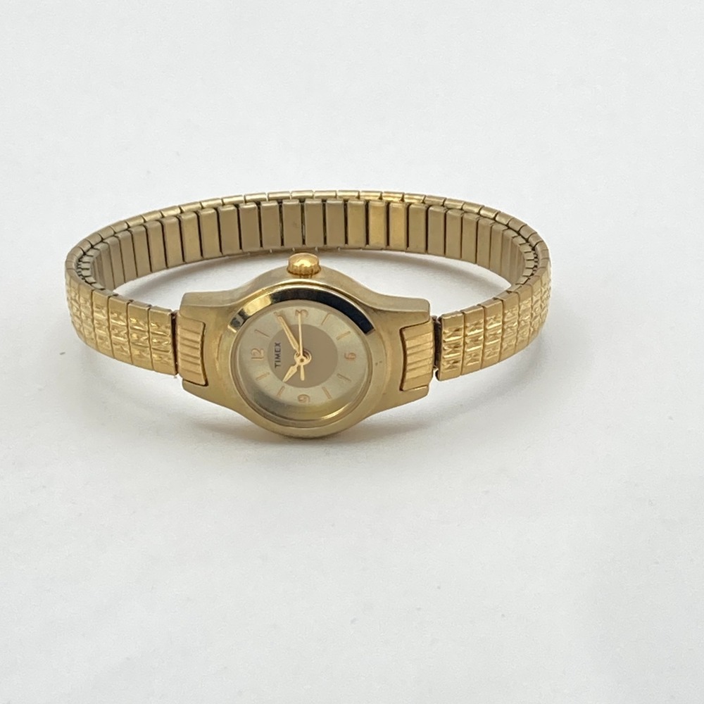 Timex Women's Watch 20mm Gold Tone Stretch Band Round New Battery SMALL 6" 2006 - Picture 12 of 14